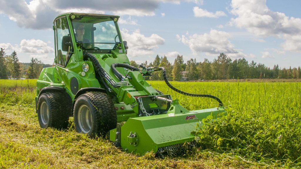 Avant 750 with flail mower attachment